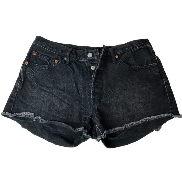 Black Levi’s 501 Shorts Women’s 4 Button Fly No Zipper 100% Cotton Waist 30 - Picture 2 of 10